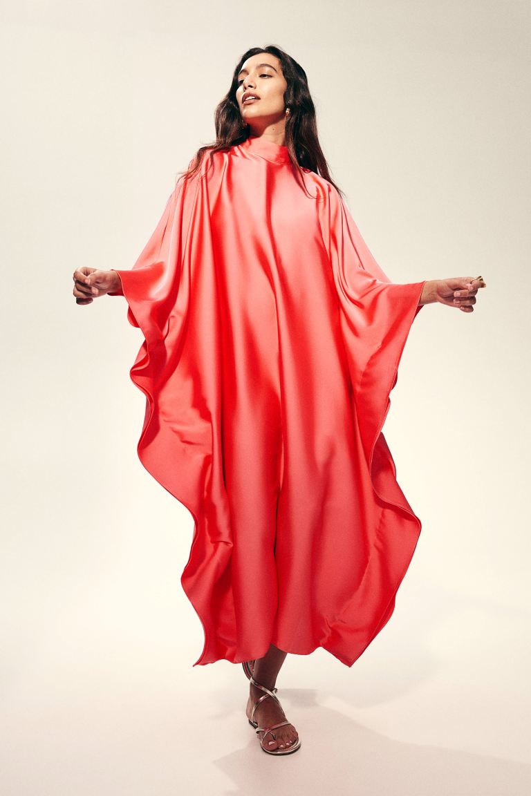 h&m satin kaftan dress Ladies - Pink One-Shoulder Satin Kaftan Dress - Size: XS